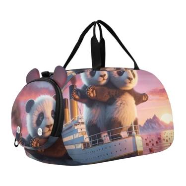 Imagem de Bolsa esportiva para meninos, fofa, coala, pôr do sol, romance, fim de semana, para viagem, bolsa de ginástica, bagagem infantil, Engraçado Panda Titanic Love Scene, Clássico