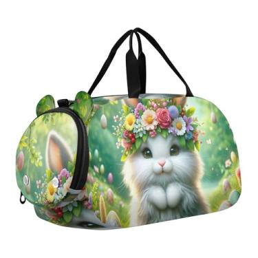 Imagem de Bolsa esportiva para meninos, fofa, coala, pôr do sol, romance, fim de semana, para viagem, bolsa de ginástica, bagagem infantil, Coelhinho floral da Páscoa, Clássico