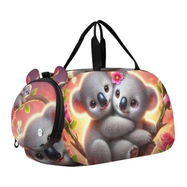 Imagem de Bolsa esportiva para meninos, fofa, coala, pôr do sol, romance, fim de semana, para viagem, bolsa de ginástica, bagagem infantil, Moldura de coração Loving Koalas, Clássico
