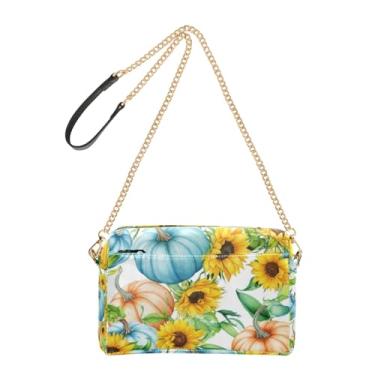 Imagem de Joitme Bolsa transversal feminina em aquarela, abóboras, girassóis, bolsa para celular, alça de corrente, bolsa de ombro de couro PU