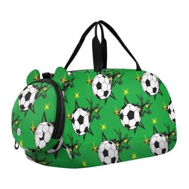 Imagem de Bolsa esportiva de fim de semana para meninos, bolsa de viagem para academia, bolsa infantil, rosa, branca, peônias, folhas verdes, Bolas de futebol pretas e brancas verdes, Clássico