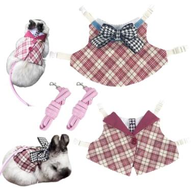 Imagem de Conjunto de 2 peças de roupas e coleira de coelho para animais de estimação, roupas fofas de estilo escolar para uso ao ar livre, adequadas para coelhos, porquinhos-da-índia, furões e outros animais
