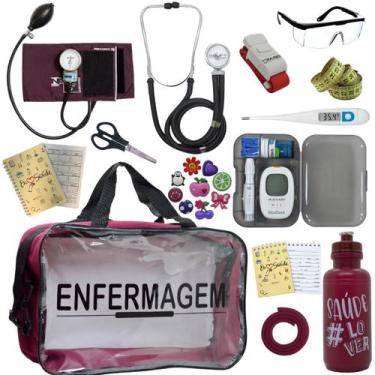 Imagem de Kit Bolsa Transparente Aparelho de Pressão Aneroide Medidor de Glicose