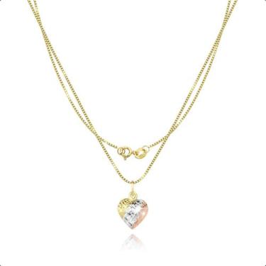 Imagem de Corrente Veneziana Ouro 18k 750 40cm + Pingente Coração 9mm 3 cores - 