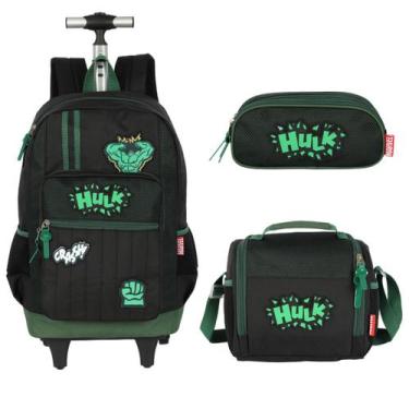 Imagem de Kit Mochila Lancheira Estojo Escolar Hulk Iron Man Avengers - Luxcel, 