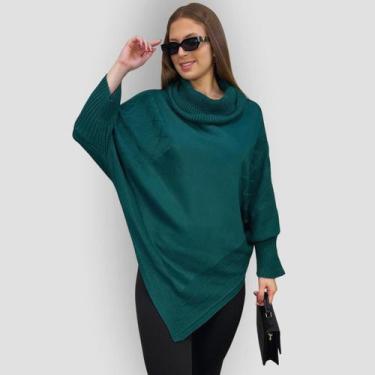 Imagem de Poncho Bico Feminino Punho Tricô Gola Capa Inverno Casual Lã - GIP ECO
