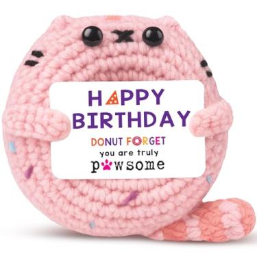 Imagem de TKGIFTHOT Handmade Happy Birthday Gifts for Women Daughter Sister Bestie Crochet Donut Cat Gift Card Emotional Positive Support Desk Decor for Her Him Best Friend