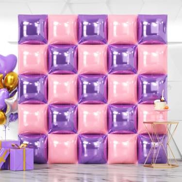 Imagem de NISOCY 25PCS Pink Purple Square Foil Balloons Wall Backdrop Double Sided Purple Pink Balloons Arch Kit for Birthday Valentine's Day Engagement Bridal Shower Girls Theme Party Decorations
