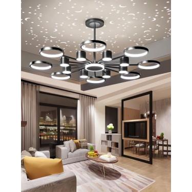 Imagem de Luminária de teto LED moderna para sala de estar, com iluminação regulável, cabeça giratória 360°, controle remoto e efeito estrela, ideal para mesa de jantar, sala de estar e quarto (16 lâm