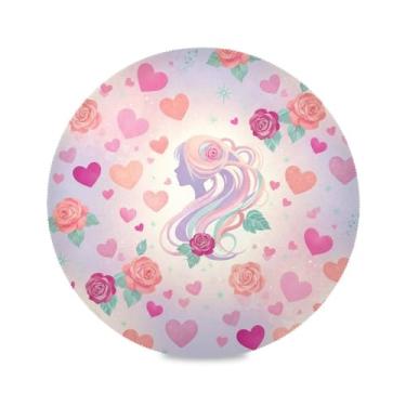 Imagem de Wassud Jogo americano Fantacy Tapete de mesa redondo com corações de cabelo para cozinha e jantar, lavável, resistente ao calor, decoração de mesa 39 cm