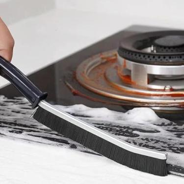 Imagem de Conjunto de 2 escovas de limpeza de cerdas duras, ferramenta de limpeza de argamassa para banheiro, cozinha, pia, vaso sanitário, escova de esfregar ranhura estreita com alça