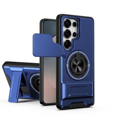 Imagem de POYUFRG Capa magnética para Samsung Galaxy S26 Ultra/S26 Plus/S26, capa fosca à prova de choque com capa de proteção de câmera de suporte duplo, azul, S26 Ultra