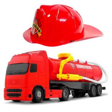 Imagem de Caminhão de Tanque Resgate Joga Àgua + Chapéu Capacete Bombeiros Infan