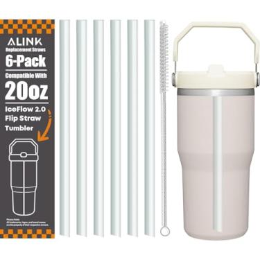 Imagem de ALINK Canudos de substituição para Stanley IceFlow 2.0 Copo flip de 600 ml, pacote com 6 canudos de plástico transparente reutilizáveis compatíveis com copo IceFlow de 590 ml com escova de limpeza