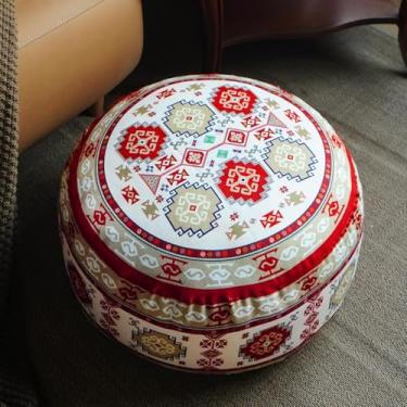 Imagem de Artbloss Capa para pufe sem enchimento, apoio para os pés, boêmia de chenille, saco de feijão de chão 50 x 20 cm para sala de estar, quarto, decoração de casa (vermelho, redondo)