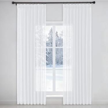 Imagem de Ftinala Cortina branca plissada semitransparente, 213 cm de comprimento, cortinas de linho de algodão texturizado, cortinas costeiras para quarto, painéis de janela de porta de vidro deslizante, aba