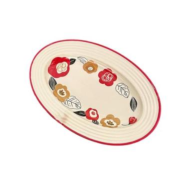 Imagem de Tigela de arroz de cerâmica festiva vermelha para casamento doméstico - prato denier de 31,8 cm