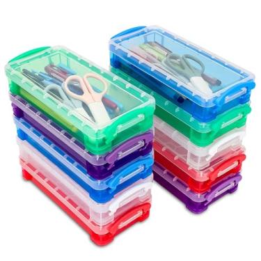 Imagem de SIBAO 10 caixas de plástico para lápis, à prova d'água, multicoloridas, grande capacidade com tampa apertada para escritório e materiais de artesanato