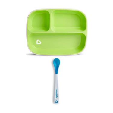 Imagem de Prato Munchkin Infantil Com Divisórias + 1 Colher Termo Sensível Verde