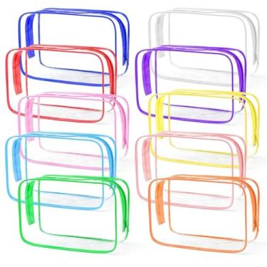 Imagem de MZLUWM Pacote com 10 sacos de cosméticos transparentes a granel portátil PVC transparente bolsa de viagem com zíper, estojo organizador de plástico impermeável bolsa de higiene de viagem para mulheres