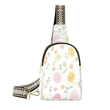 Imagem de CEBUGI Ovos de Páscoa coloridos margaridas pequena bolsa tiracolo de couro pochete bolsa de peito para caminhadas, viagens ao ar livre