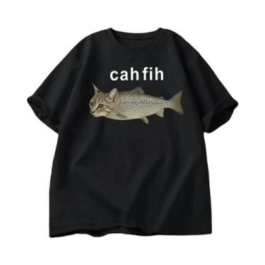 Imagem de Camiseta Gráfica Meme Peixe Gato Engraçada Com Erro De Ortografia Humo