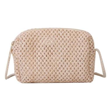 Imagem de Bolsa de praia de verão bolsa transversal de grande capacidade cáqui casual bolsa de ombro vazada quadrada (bege)