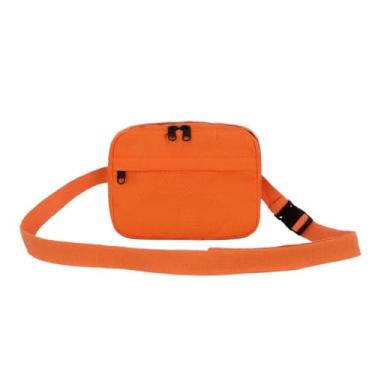 Imagem de Bolsa de cintura de lona – Bolsa transversal simples e leve, bolsa de nylon casual pequena quadrada para telefone com design de zíper duplo, Laranja
