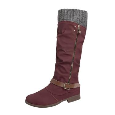 Imagem de Botas femininas modernas de couro femininas de inverno com zíper lateral, botas de salto baixo, casuais e versáteis, Vermelho, 35