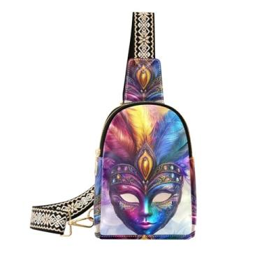 Imagem de CEBUGI Máscara de carnaval pequena bolsa tiracolo feminina de couro, pochete transversal para trilhas, viagens ao ar livre
