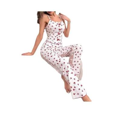 Imagem de Conjunto De Pijama Sexy Feminino De 2 Peças Em Renda De Malha Com Top 