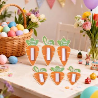 Imagem de 6 suportes de dinheiro de Páscoa para dinheiro, porta-dinheiro em forma de cenoura em 2 estilos variados com 6 sacos seláveis, 2 adesivos adesivos de dupla face, cartão de presente de dinheiro para