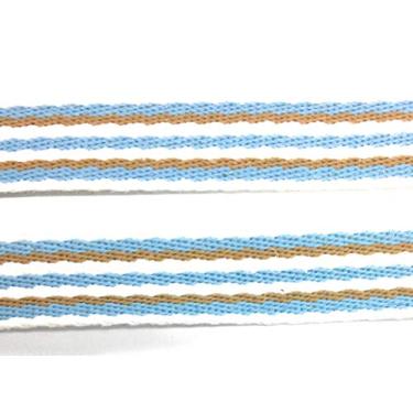 Imagem de Fita de listras de algodão natural - fita de trama de algodão 25 mm x 5 jardas. Decorativa para artesanato DIY e embrulho de presente branco/azul claro/marrom