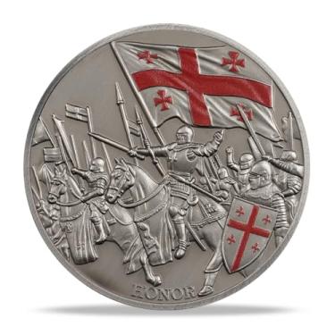 Imagem de Moeda do Desafio Cavaleiro Montado na Cruz Sagrada | Medalhão de Valor Cavaleiro e Escudo Sagrado | Símbolo Histórico de Cavaleiro Montado na Cruz Sagrada | Presentes comemorativos para colecionadores