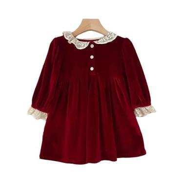 Imagem de Vestido De Princesa Com Gola De Renda Vermelha Para Crianças De 1 a 6 
