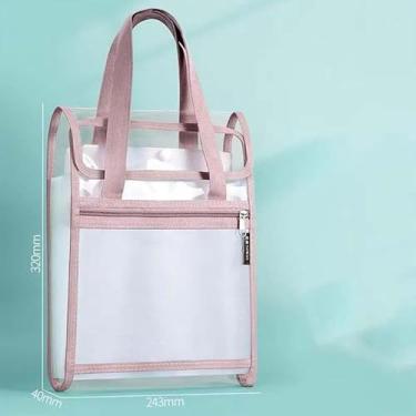 Imagem de Bolsa Portátil para Documentos A4 Impermeável Transparente com Compartimentos Multicamadas para Organização de Papéis, Pastas, Arquivos e Uso Diário (Rosa)