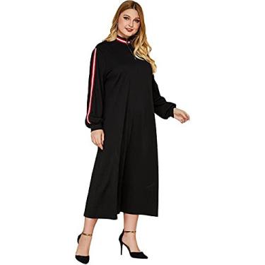 Imagem de 3FLQOOPP Vestidos pretos plus size para mulher vestido longo com zíper longo reto manga lanterna roupas femininas (preto 3X)