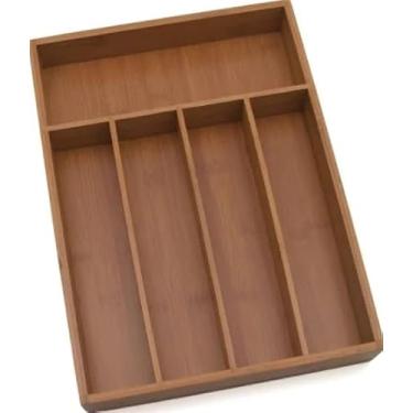 Imagem de Organizador de Gaveta para Talheres em Bambu com 5 Compartimentos Fixos, Porta Talheres para Cozinha, Organização de Facas Garfos e Colheres, Design Natural Durável, 26,5 x 35,6 x 5 cm