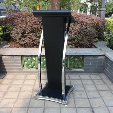 Imagem de ZDJZMGZ Suporte de pódio para palestras de madeira, pódio, mesa de recepção, pódios de piso, ideal para conferências, escola, preto e prata