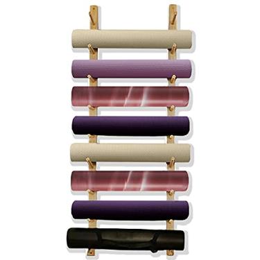 Imagem de Suporte de parede de madeira para tapete de ioga, casa, escritório/sala de treino, rolo de espuma multicamadas, suporte de armazenamento para toalhas, fácil de instalar (tamanho: 9 camadas)