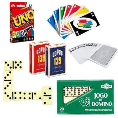 Imagem de Kit 3 Jogos Família Amigos Viagem UNO 2 Baralhos e Dominó Originais - 