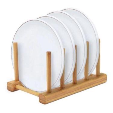 Imagem de Escorredor Louças Pratos Suporte Display Bambu 4 Divisões - Casa Mundo