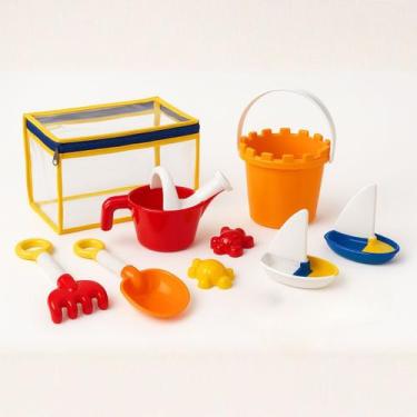 Imagem de Baldinho de Praia Balde Infantil Kit com Forminhas e Regador Barquinho