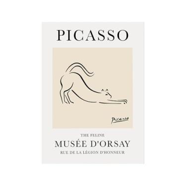 Imagem de Pintura em tela vintage Picasso desenho de linha de desenho de desenho de desenho de desenho de desenho de animal abstrato de arte de parede minimalista para decoração de sala de estar (SKU6,12 x 45,7