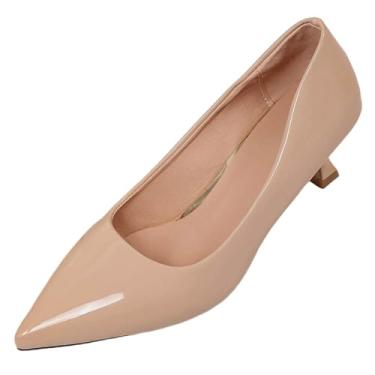 Imagem de Sapato feminino casual plus size bico fino salto alto com boca rasa para um visual confortável e elegante, Bege, 34