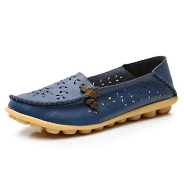 Imagem de VenusCelia Mocassim feminino confortável para caminhada, Azul-marinho (recortes), 9.5