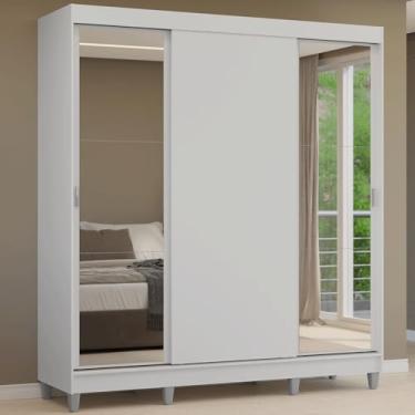Imagem de Guarda-roupa Casal com Pés 3 Portas de Correr com Espelhos Branco Reno Madesa