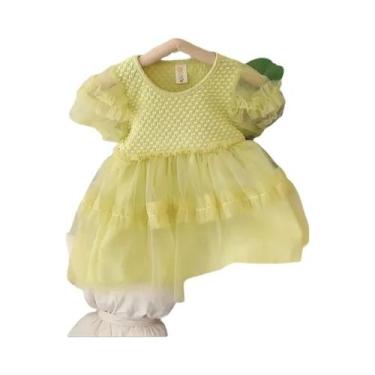 Imagem de Vestido De Verão Em Malha Para Bebê Menina, Cor Sólida, Manga Bufante,