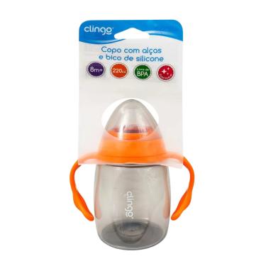 Imagem de Copo Com Alça E Bico De Silicone 220ml Laranja - Clingo