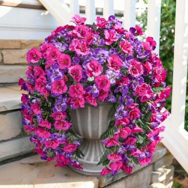 Imagem de Ivydale 2 peças de flores artificiais de hibisco para pendurar plantas artificiais para decoração externa, flores de seda falsas, resistentes a UV, trepadeiras longas realistas para varanda, pátio